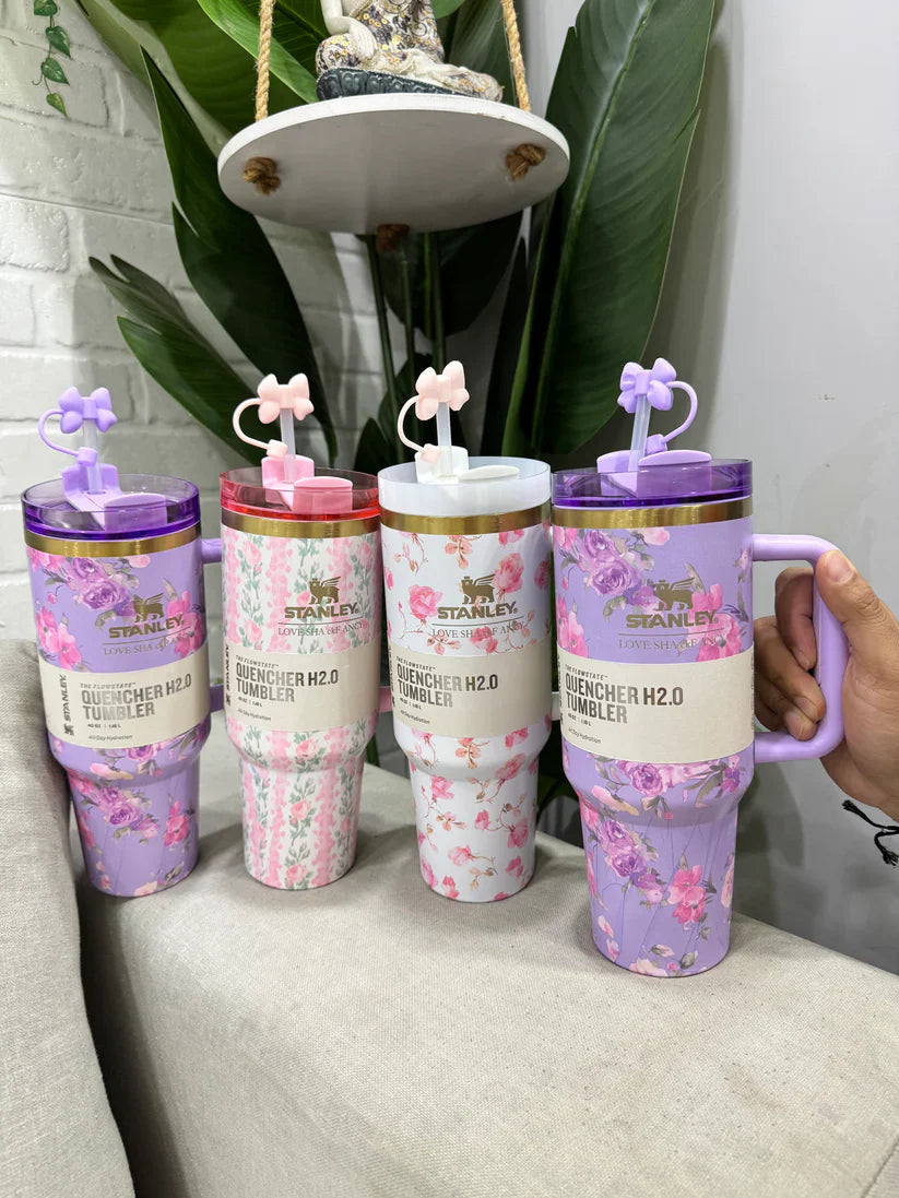 Stanley Floral Tumblers With Bow Straw Lid - Quencher 40 OZ