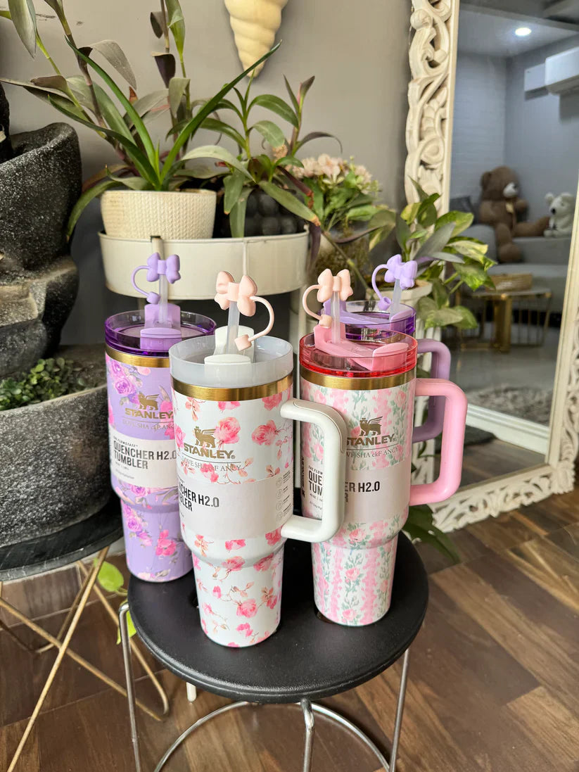 Stanley Floral Tumblers With Bow Straw Lid - Quencher 40 OZ