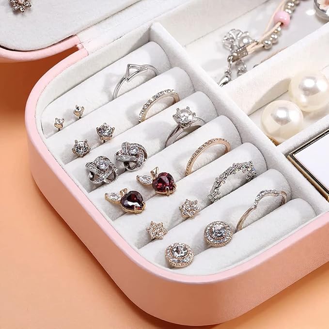 Jewellery Organiser PU Leather Zipper Portable Storage Box Case with Dividers Container for Rings, Earrings, Necklace Home Organizer (Style 2)