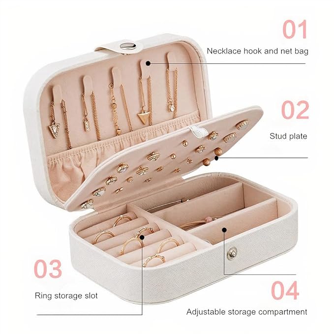 Jewellery Organiser PU Leather Zipper Portable Storage Box Case with Dividers Container for Rings, Earrings, Necklace Home Organizer (Style 2)