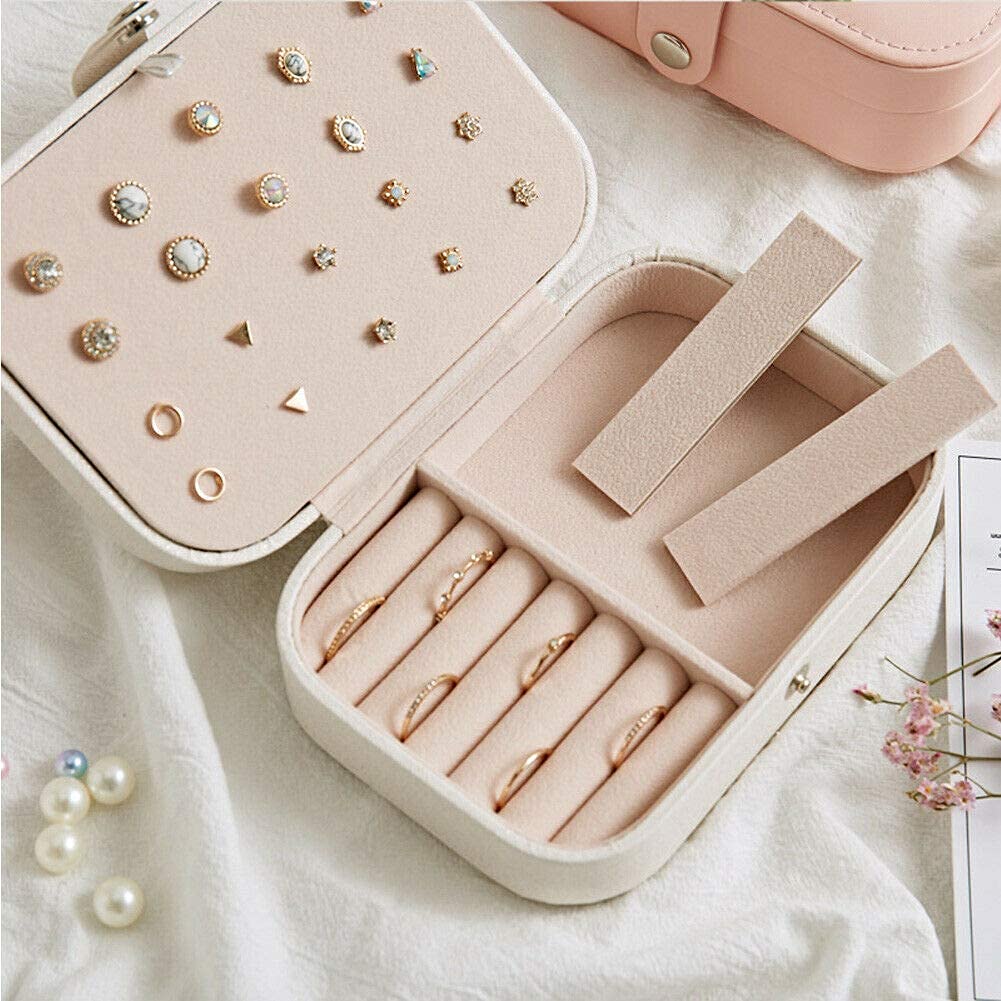 Jewellery Organiser PU Leather Zipper Portable Storage Box Case with Dividers Container for Rings, Earrings, Necklace Home Organizer (Style 2)