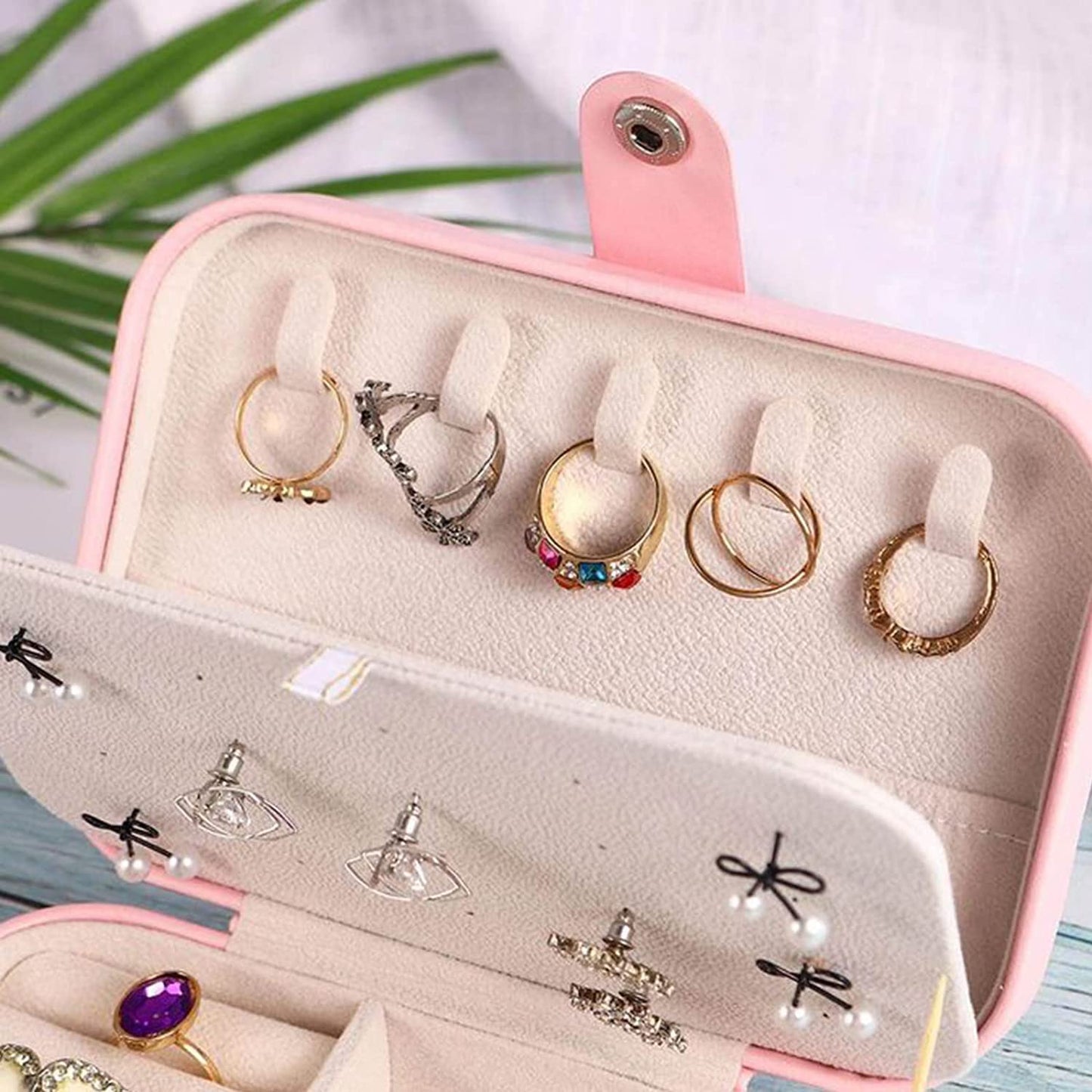 Jewellery Organiser PU Leather Zipper Portable Storage Box Case with Dividers Container for Rings, Earrings, Necklace Home Organizer (Style 2)