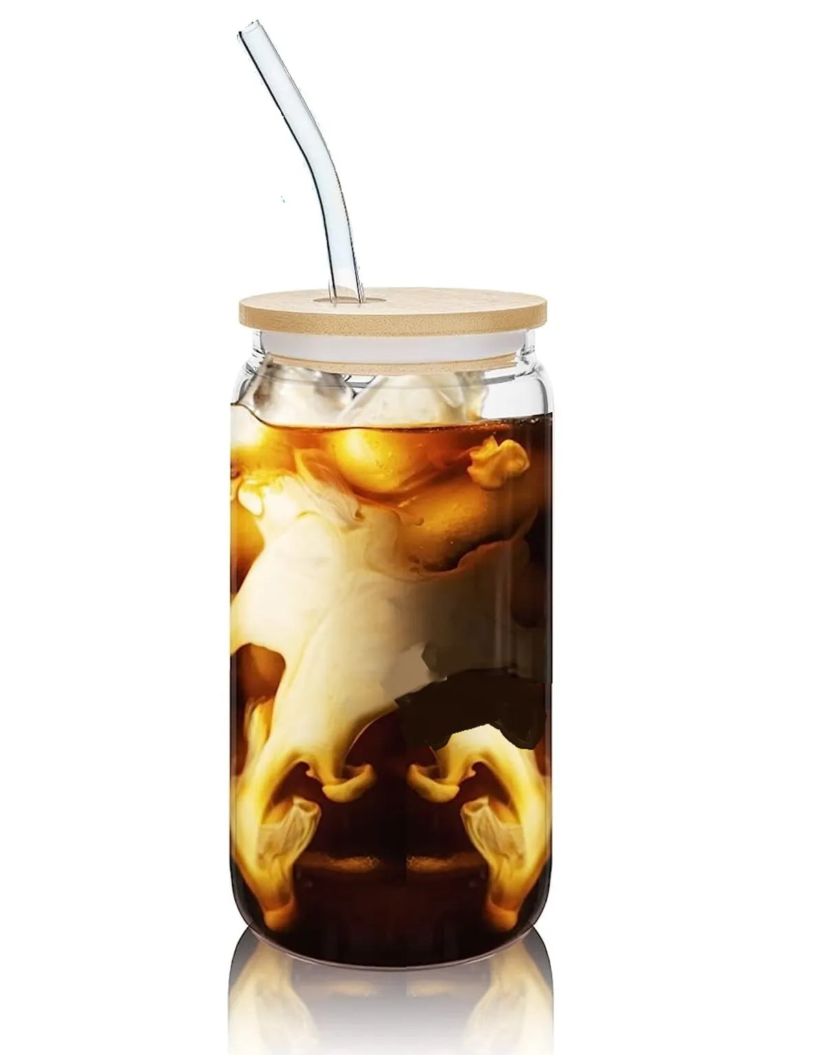 Beer Can Shape Drinking Glasses Tumbler with Airtight Wooden Lid and Straw 500 ml