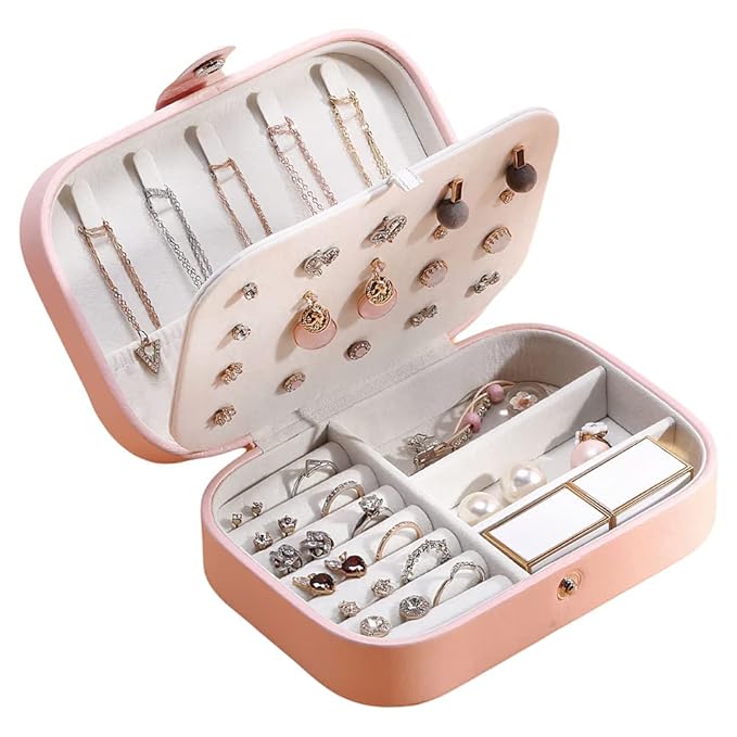 Jewellery Organiser PU Leather Zipper Portable Storage Box Case with Dividers Container for Rings, Earrings, Necklace Home Organizer (Style 2)