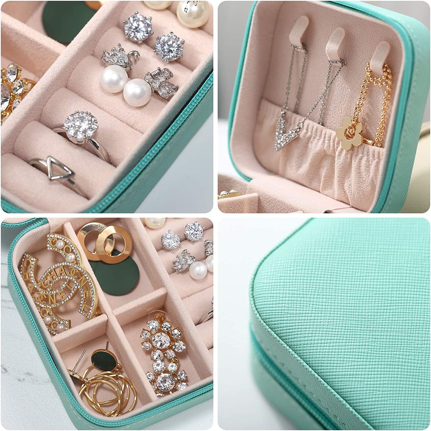 Jewellery Organiser PU Leather Zipper Portable Storage Box Case with Dividers Container for Rings, Earrings, Necklace Home Organizer (Style 1)