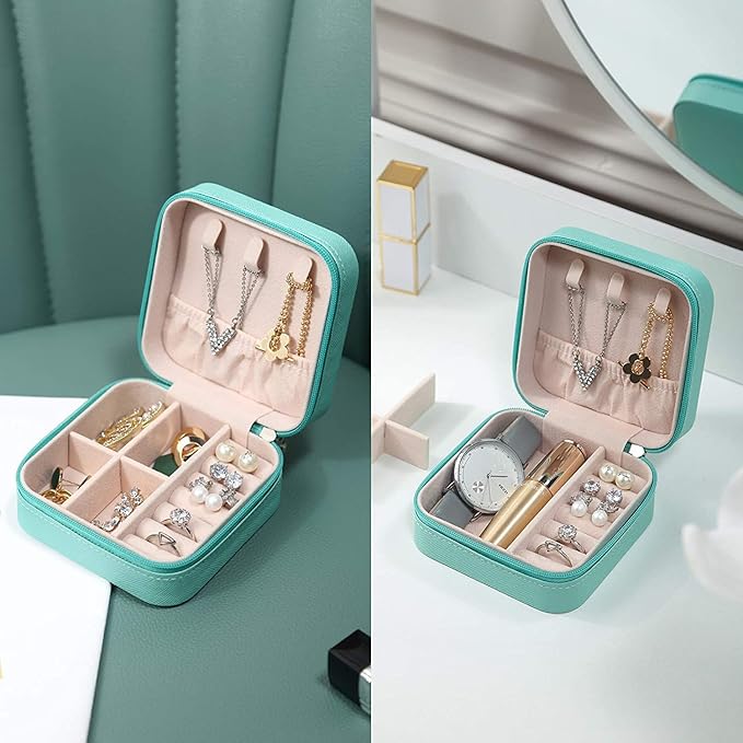 Jewellery Organiser PU Leather Zipper Portable Storage Box Case with Dividers Container for Rings, Earrings, Necklace Home Organizer (Style 1)