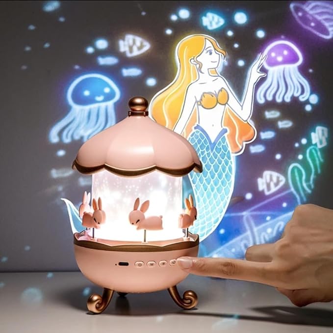 Rotating Cabin Projector Lamp Star Projector Night Light for Kids Baby Sound Machine