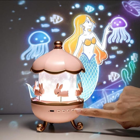 Rotating Cabin Projector Lamp Star Projector Night Light for Kids Baby Sound Machine