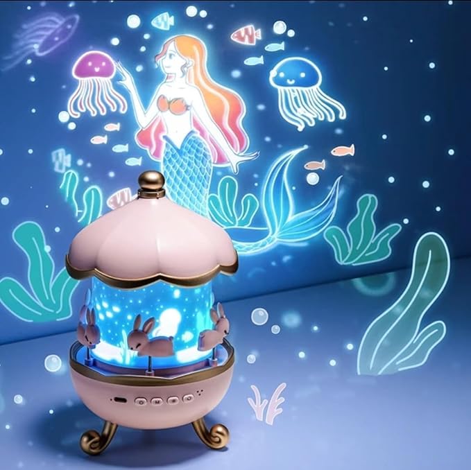 Rotating Cabin Projector Lamp Star Projector Night Light for Kids Baby Sound Machine