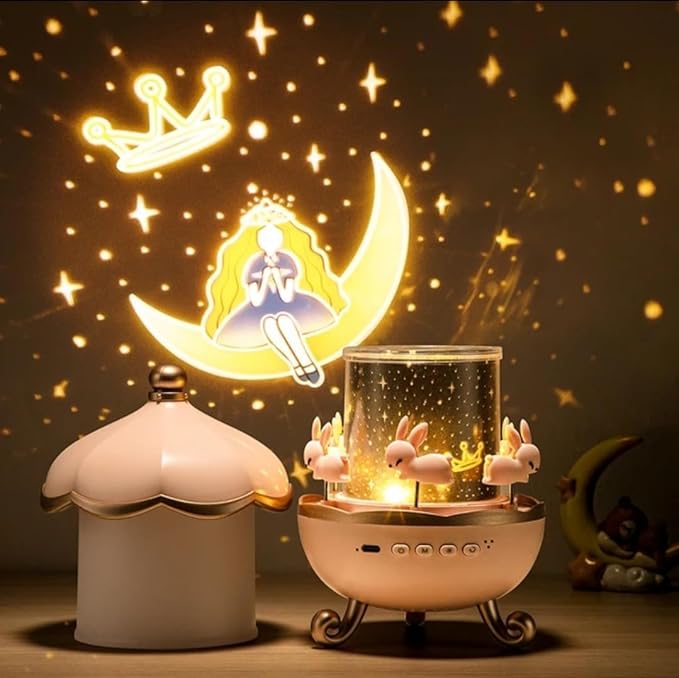 Rotating Cabin Projector Lamp Star Projector Night Light for Kids Baby Sound Machine