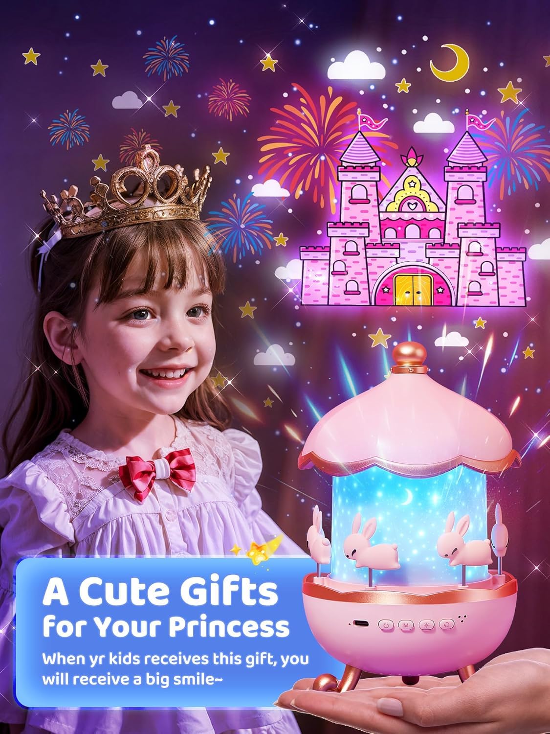 Rotating Cabin Projector Lamp Star Projector Night Light for Kids Baby Sound Machine
