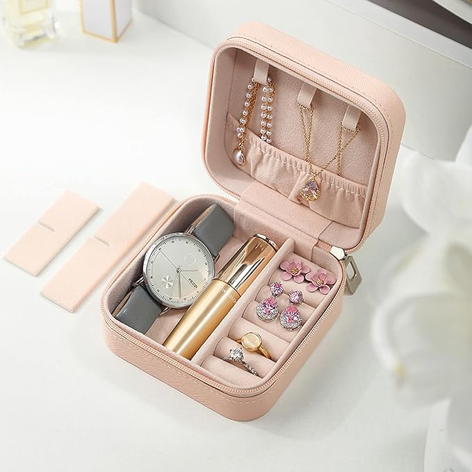 Jewellery Organiser PU Leather Zipper Portable Storage Box Case with Dividers Container for Rings, Earrings, Necklace Home Organizer (Style 1)