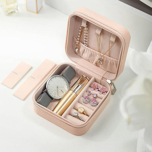 Jewellery Organiser PU Leather Zipper Portable Storage Box Case with Dividers Container for Rings, Earrings, Necklace Home Organizer (Style 1)
